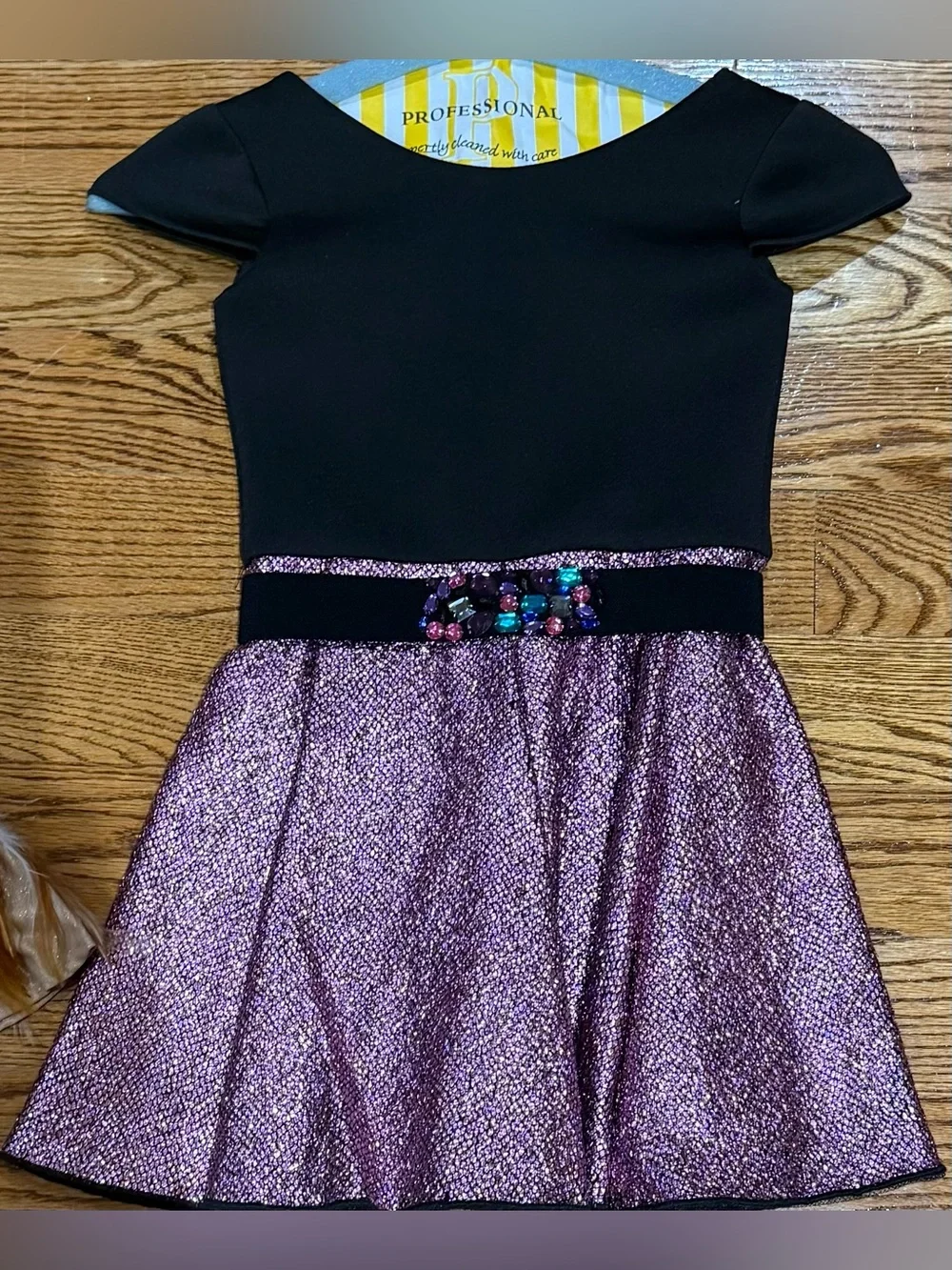 Zoe Ltd Black Bodice with Shimmering Purple Skirt Party Dress